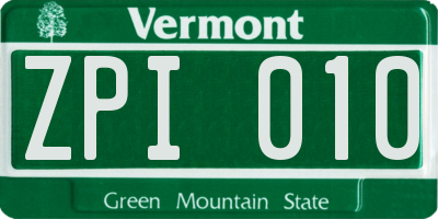 VT license plate ZPI010