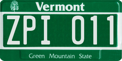 VT license plate ZPI011