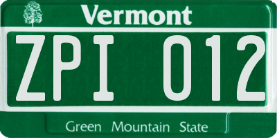 VT license plate ZPI012