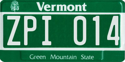 VT license plate ZPI014