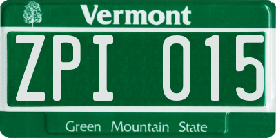 VT license plate ZPI015