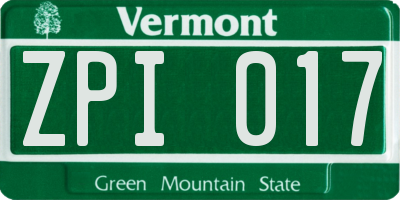 VT license plate ZPI017