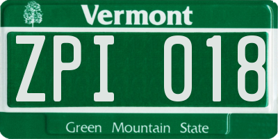 VT license plate ZPI018