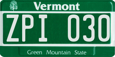 VT license plate ZPI030
