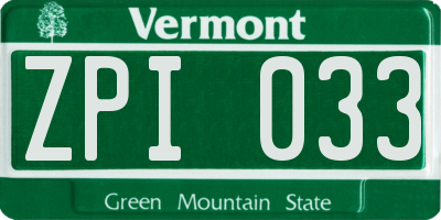 VT license plate ZPI033