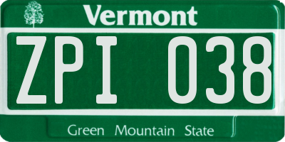 VT license plate ZPI038