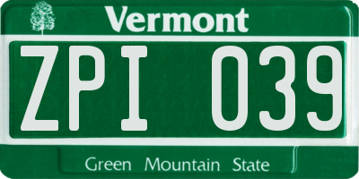 VT license plate ZPI039