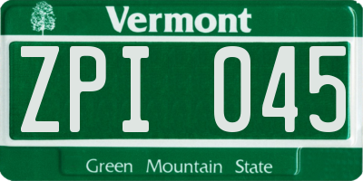 VT license plate ZPI045