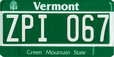 VT license plate ZPI067