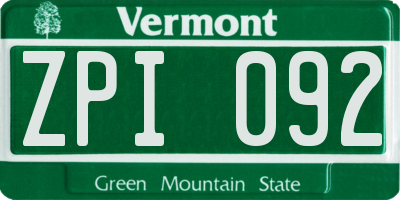 VT license plate ZPI092