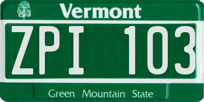 VT license plate ZPI103