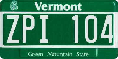 VT license plate ZPI104