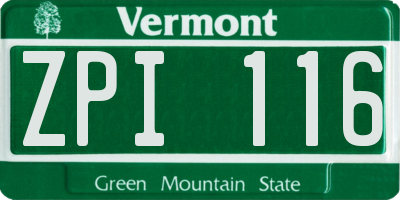 VT license plate ZPI116