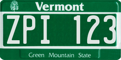 VT license plate ZPI123