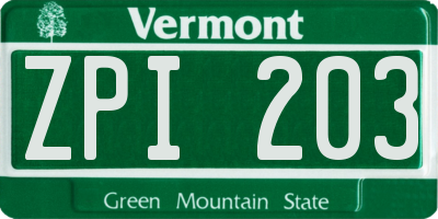 VT license plate ZPI203