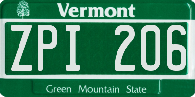 VT license plate ZPI206