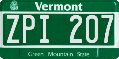 VT license plate ZPI207