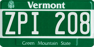 VT license plate ZPI208