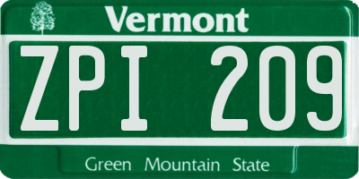 VT license plate ZPI209