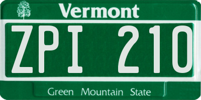 VT license plate ZPI210