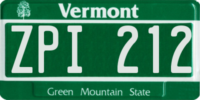 VT license plate ZPI212