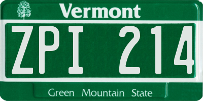 VT license plate ZPI214