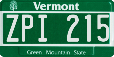 VT license plate ZPI215