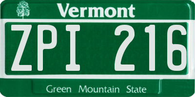 VT license plate ZPI216