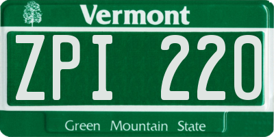 VT license plate ZPI220