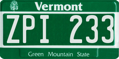 VT license plate ZPI233