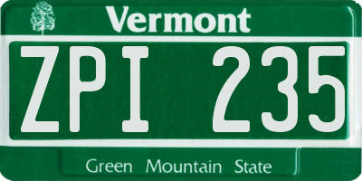 VT license plate ZPI235