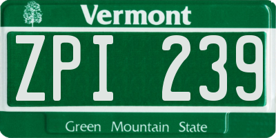 VT license plate ZPI239