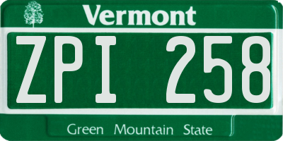 VT license plate ZPI258