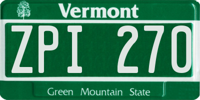 VT license plate ZPI270