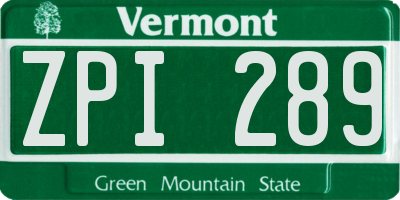 VT license plate ZPI289