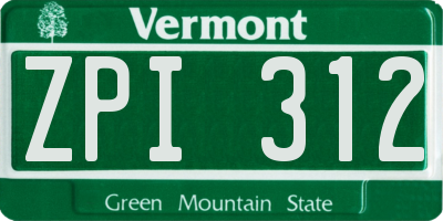 VT license plate ZPI312