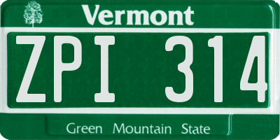 VT license plate ZPI314