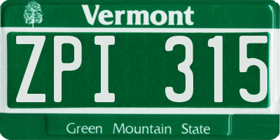 VT license plate ZPI315