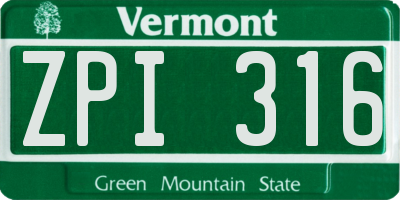 VT license plate ZPI316