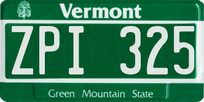 VT license plate ZPI325