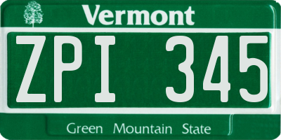 VT license plate ZPI345