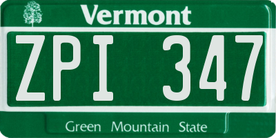 VT license plate ZPI347