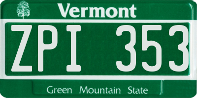 VT license plate ZPI353