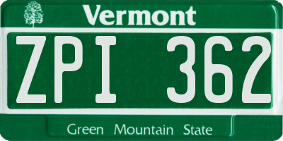 VT license plate ZPI362