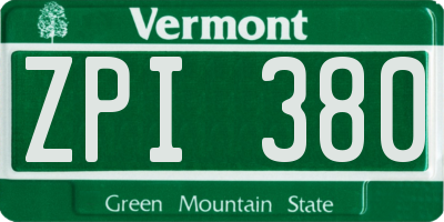 VT license plate ZPI380