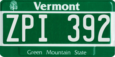 VT license plate ZPI392