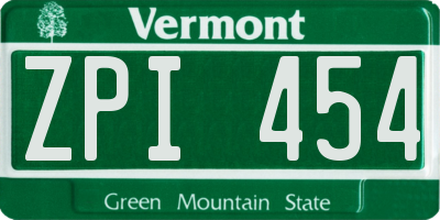 VT license plate ZPI454