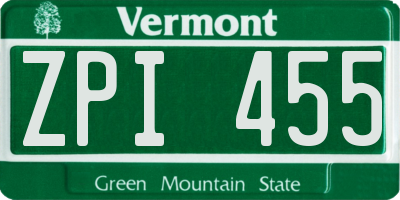 VT license plate ZPI455