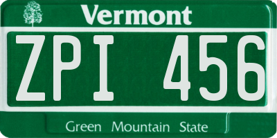 VT license plate ZPI456