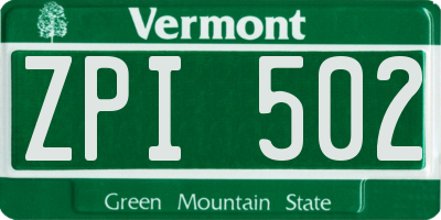 VT license plate ZPI502